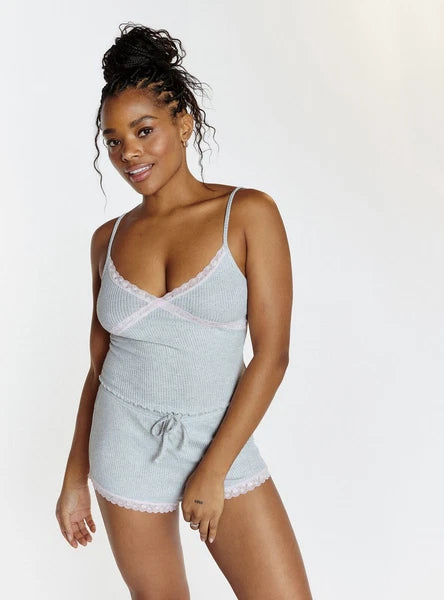 Boux Avenue Ladies Ribbed Lace Short Pyjama Set Nightwear