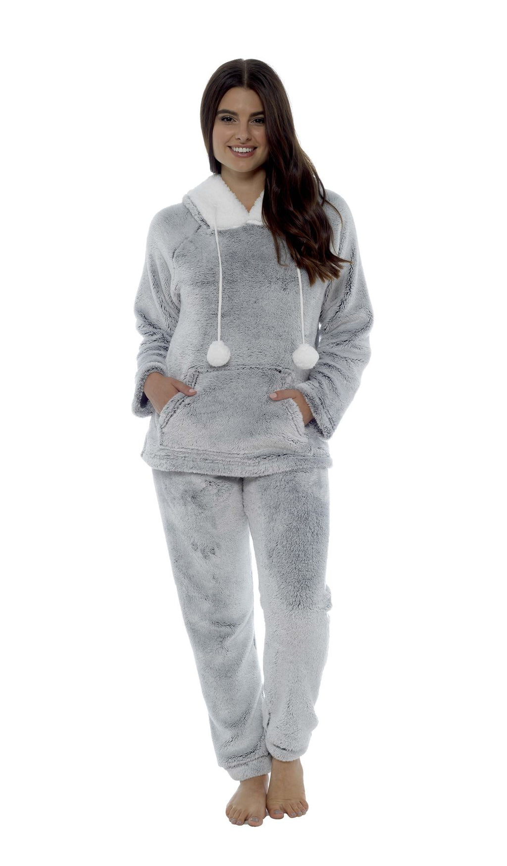 Women's Shimmer Fleece Pyjamas, Fluffy Soft Hooded Twosie Pyjama Set, LN769