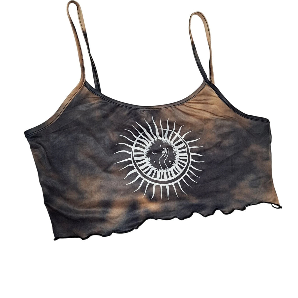 Sun Moon Tie Dye Pajama Set Women M Cami Top Shorts Celestial Lettuce Trim NWOT