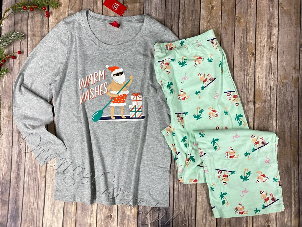 Women's Matching Tropical Santa Pajamas set Christmas sleepwear pj's Size 2XL