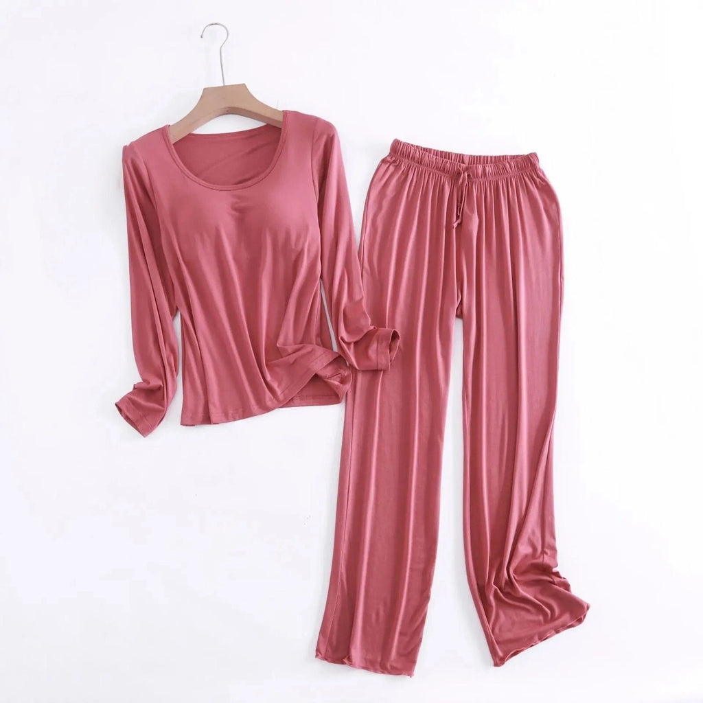 Two Piece Long Sleeve Built in Bra Loungewear Pyjamas