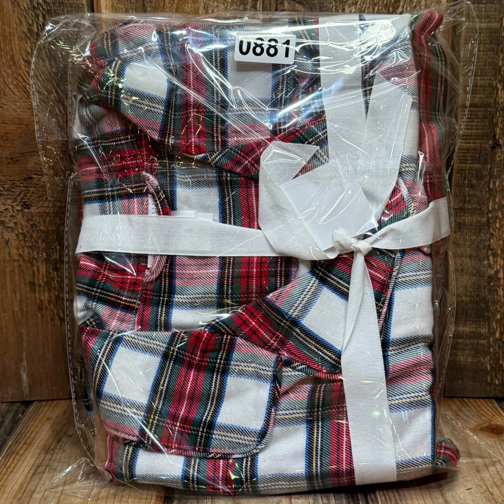 POTTERY BARN KIDS ADULT STEWART PLAID FLANNEL PAJAMA SET, SIZE LARGE