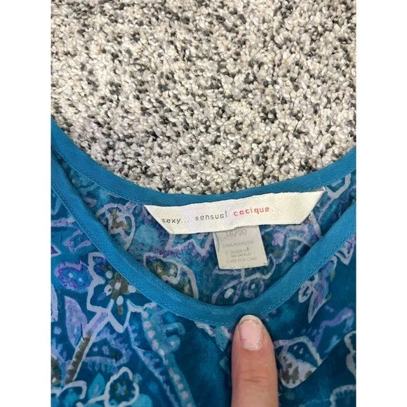 Vintage Cacique 2 Piece Lingerie Pajama Set 18/20 Paisley plus size Y2K Sheer