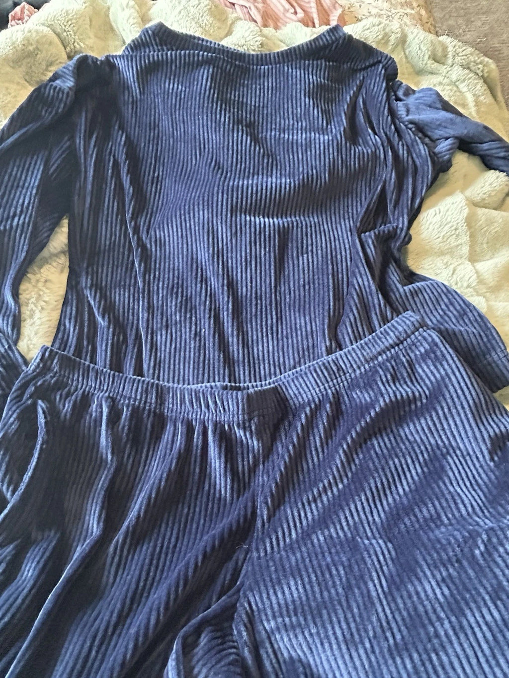 Nicole Miller Women's Blue Velvet Long Sleeve Pajamas Set Size Small