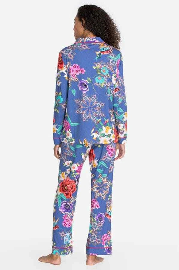 Johnny Was SUNRISE BLUE Sleep Wear PJ LONG SET Night Cotton Lounge Flower XL NEW