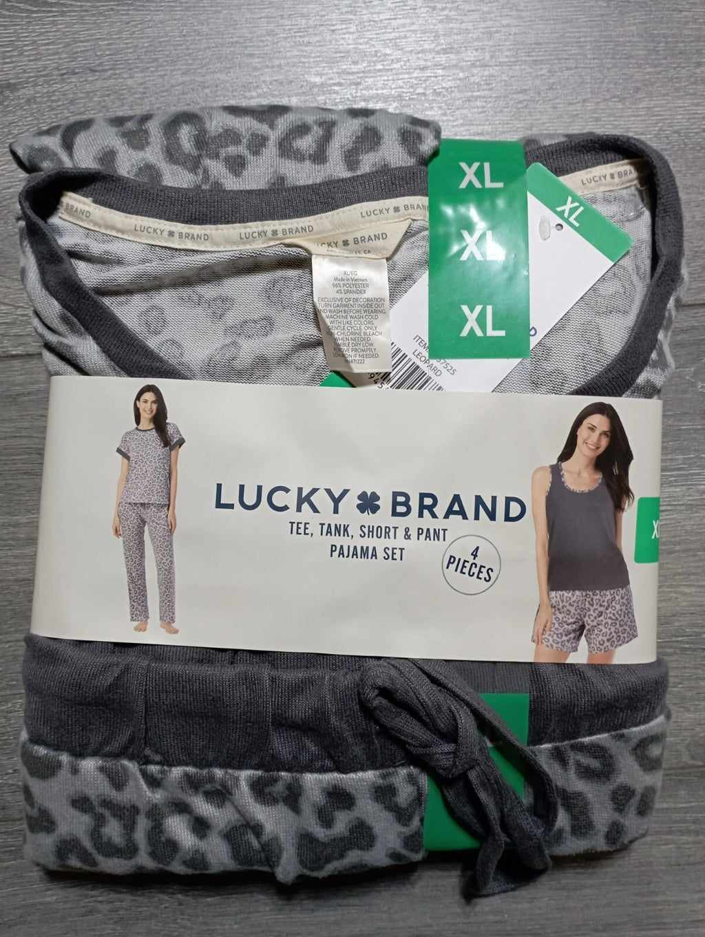 Lucky Brand Pajama Set Womens XL Cheetah *4 PC* Tee Tank Shorts Pant
