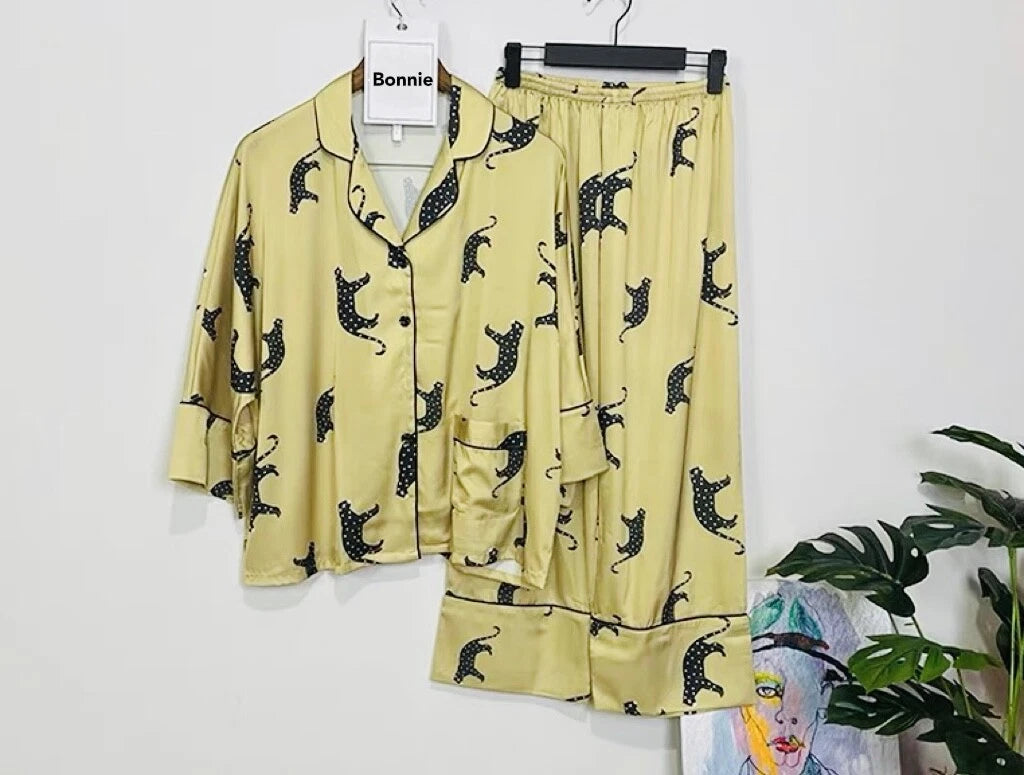 Women Pyjamas Bonnie Ladies PJs Ice Silk Long Sleeve Soft Sleepwear Set UK