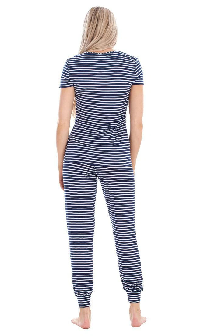 Ladies Soft Short Sleeve PJ'S Striped Stretch Pyjamas