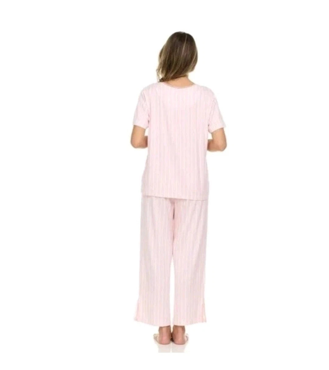 Flora Nikrooz Women's 2 Piece Pajama Set Pants W/ Pockets Short Sleeve Top XS