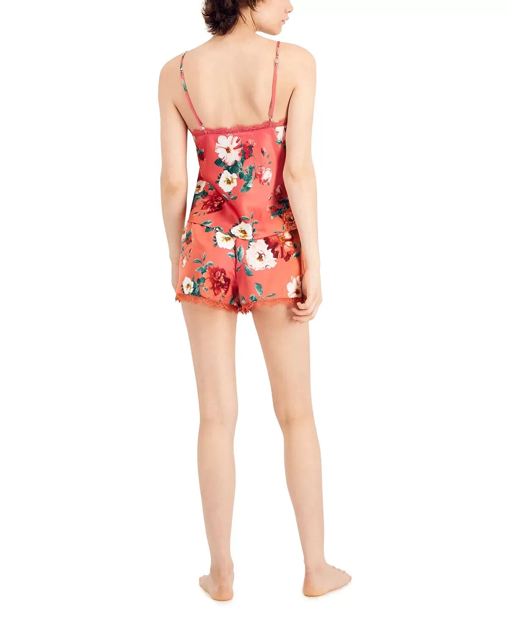 INC Women's 2-Piece Lace-Trim Cami & Shorts Satin Pajama Set, Fall Floral, Small