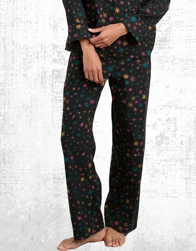 Ex Seasalt Women’s Long Sleeve Cotton Pyjama Set in Black Multi Snow