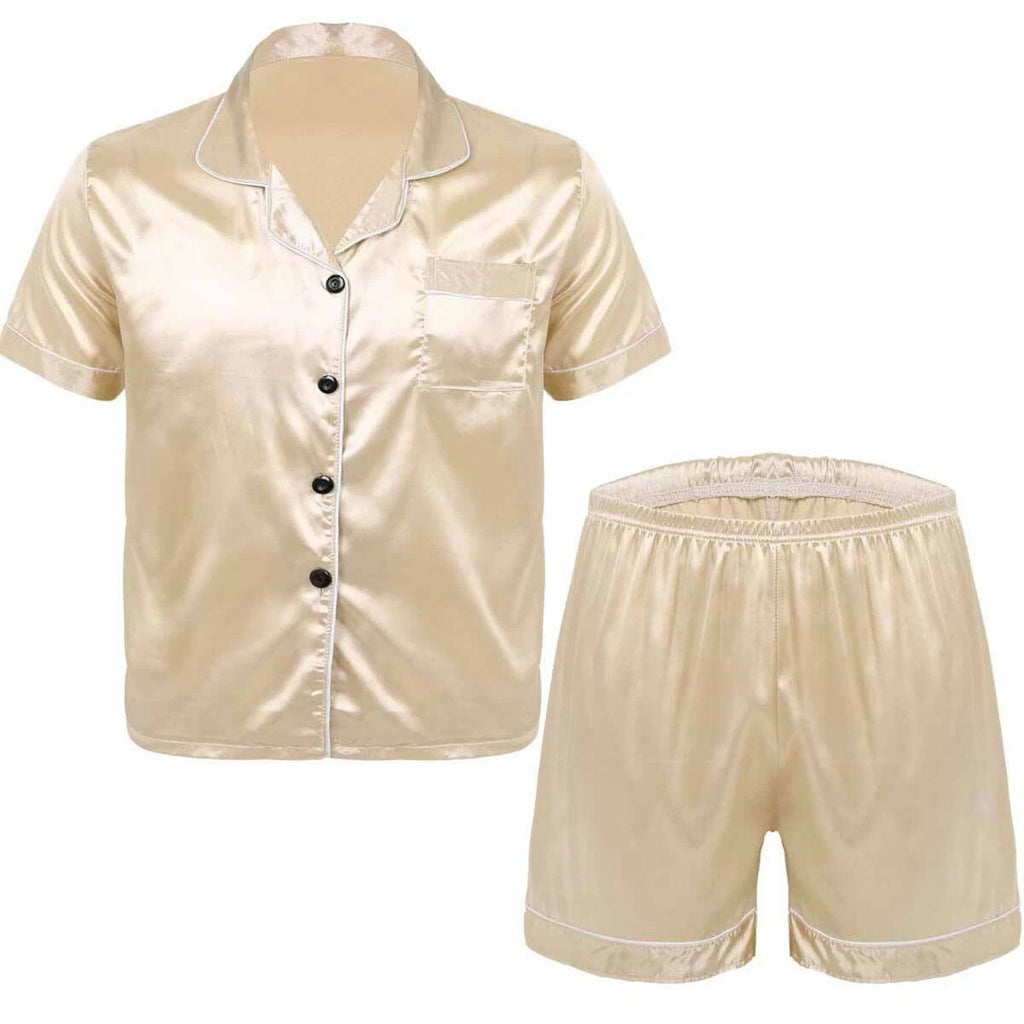Mens Satin Nightwear Two Piece Pyjamas Pajamas Set Loungewear L-3XL-