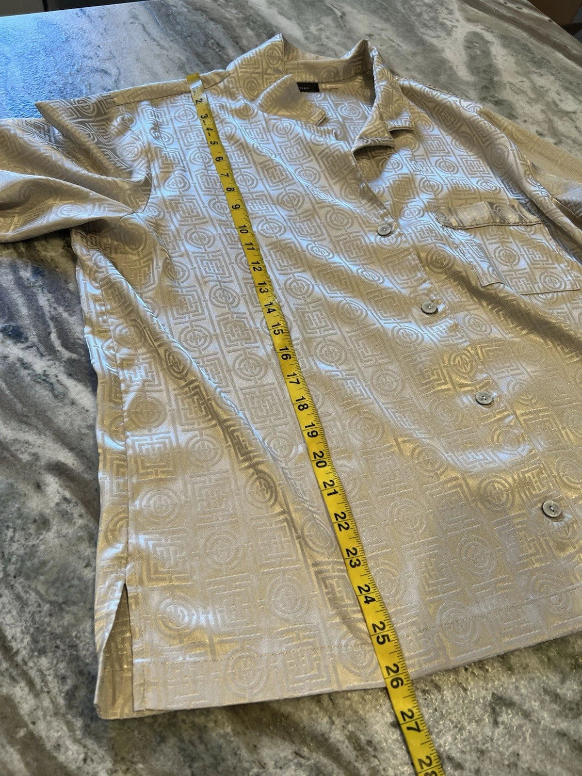 Natori XL Womens 2PC Infinity Tan Pajama Set Asian Print Cropped Pants READ