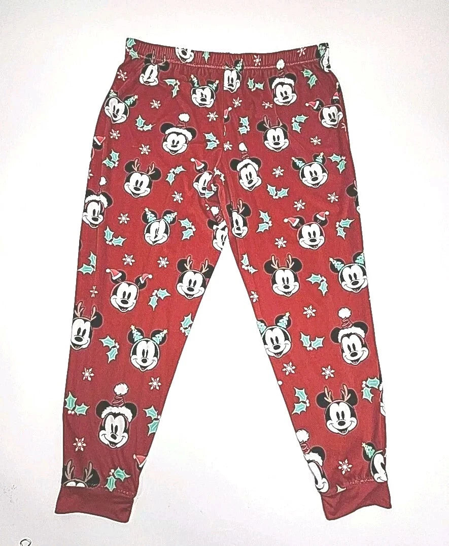 Disney Mickey Mouse Pajama Set Size XL Christmas Holiday Red Shirt Jogger Pant