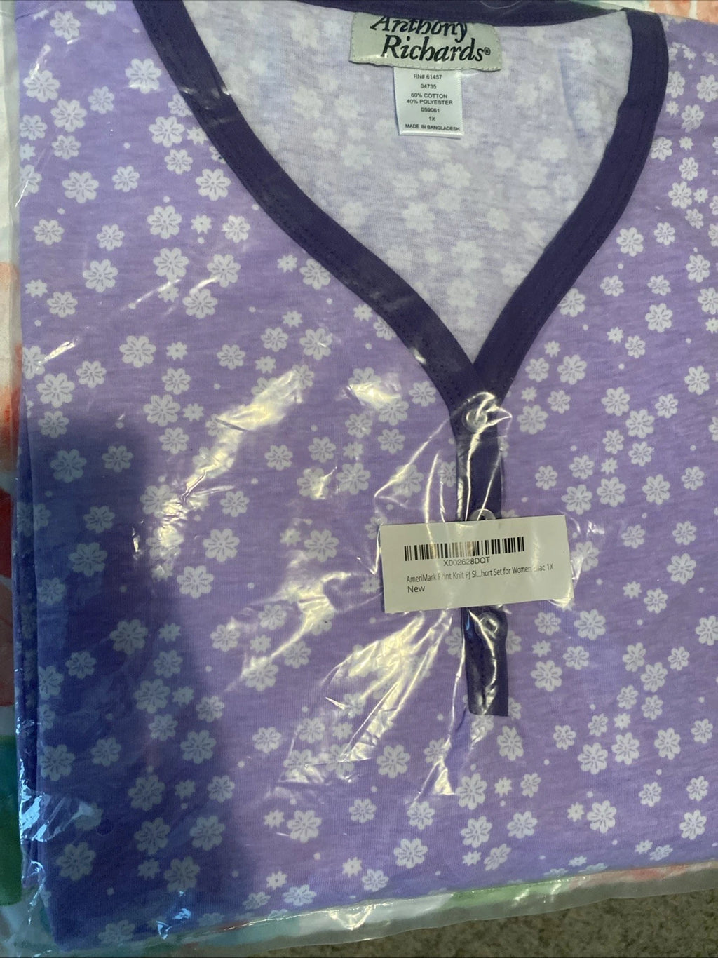 V-Neck Lace Trim Floral Pattern 2-Piece  Pajama Set Size 1X