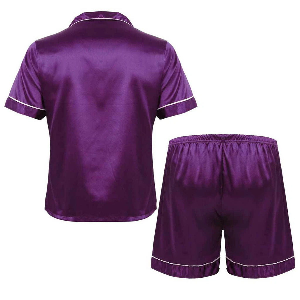 Mens Satin Nightwear Two Piece Pyjamas Pajamas Set Loungewear L-3XL-