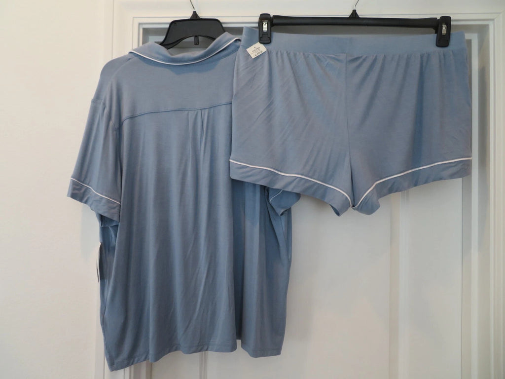 NWT New XL Alfani Intimates 2 pc pajamas set button top & shorts blue fog $52.50