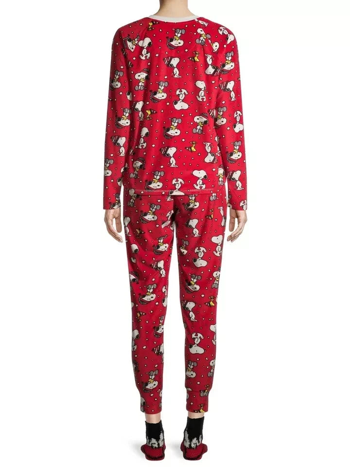 RED BLACK SNOOPY PEANUTS PAJAMA SET w SOCKS WOMEN'S 3 Pc SET NEW 3X