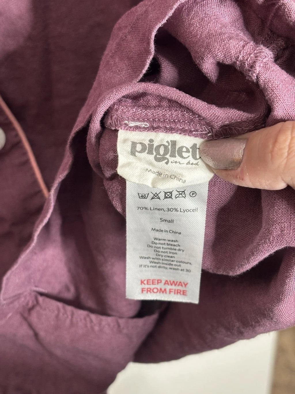 Piglet In Bed 100% Linen Pajama Set Small Purple Maeve