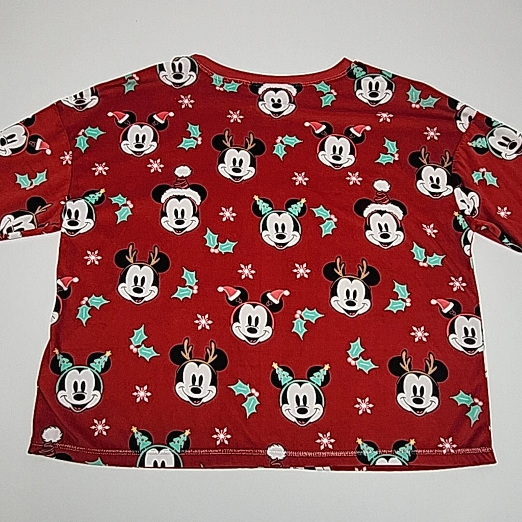 Disney Mickey Mouse Pajama Set Size XL Christmas Holiday Red Shirt Jogger Pant