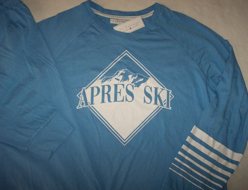 NWT PJ Salvage Blue/White APRES SKI Cotton/Rayon Jersey Knit Pajama/Lounge Set L