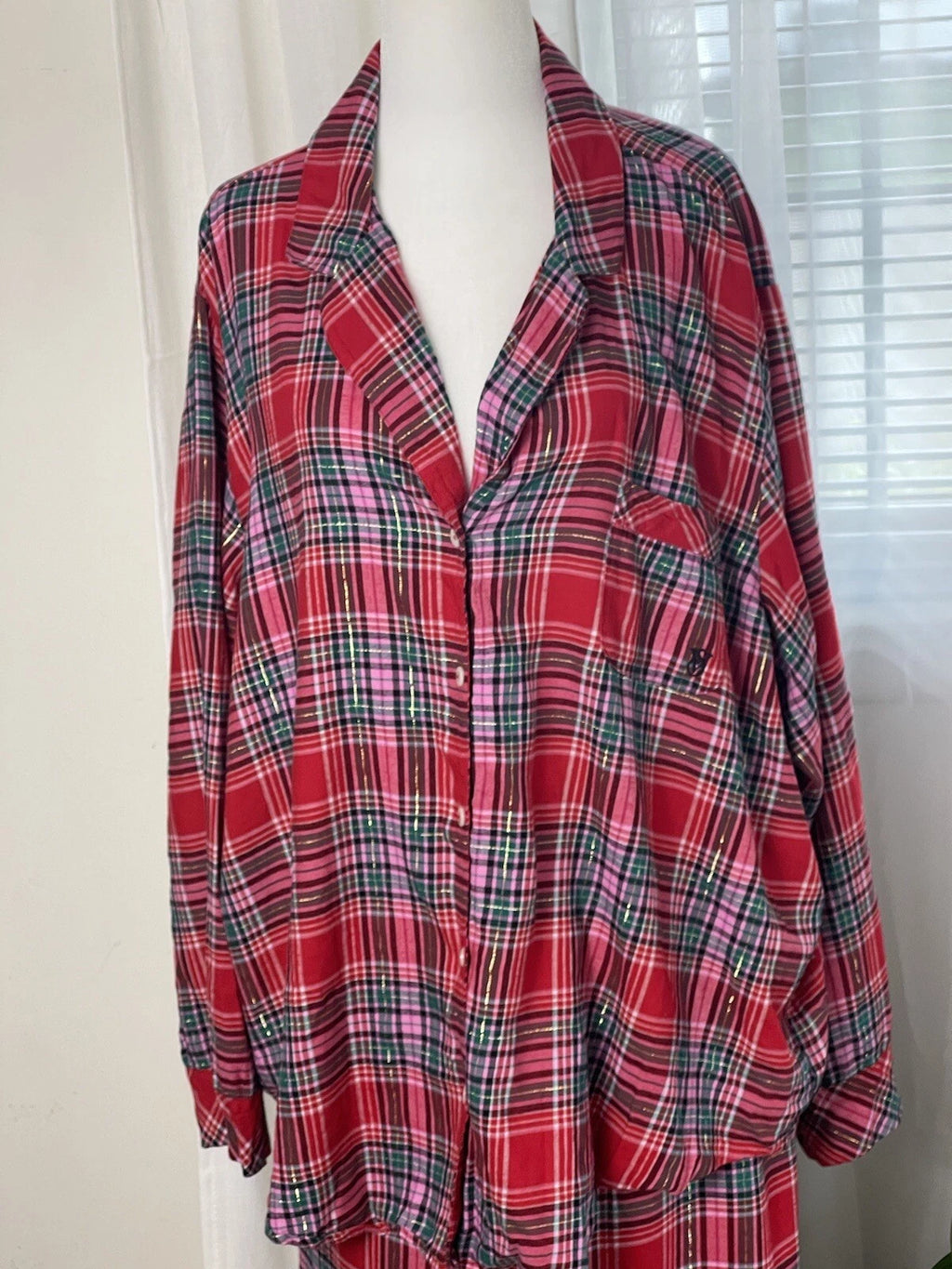 Victoria Secret- XXL Plaid 2 Piece Pajama Set (Red/Pink) Cozy Lounge Sleep