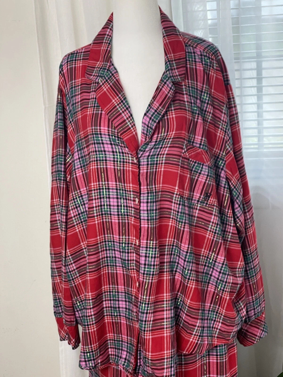Victoria Secret- XXL Plaid 2 Piece Pajama Set (Red/Pink) Cozy Lounge Sleep