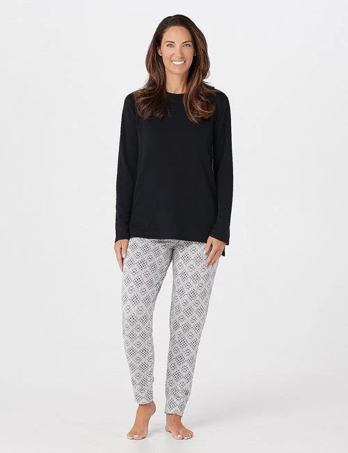 Cuddl Duds Black Foulard Comfortwear Jogger Pajama Set XS New