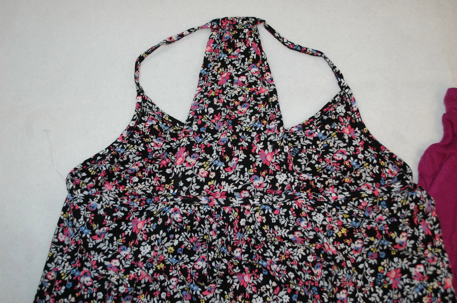 Womens Knit Pajamas Set BLACK FLORAL RACERBACK TANK TOP Magenta Shorts M 8-10