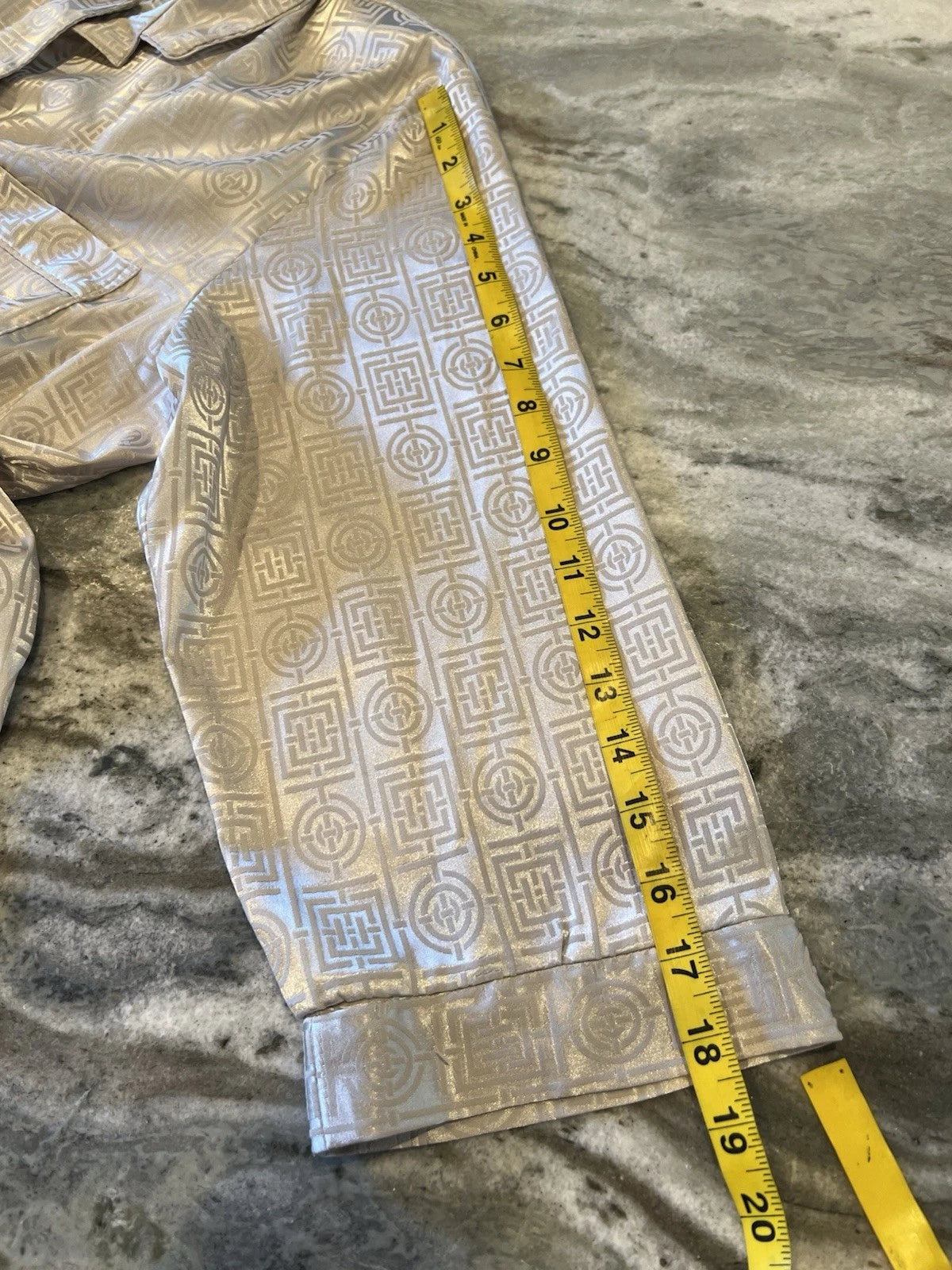 Natori XL Womens 2PC Infinity Tan Pajama Set Asian Print Cropped Pants READ