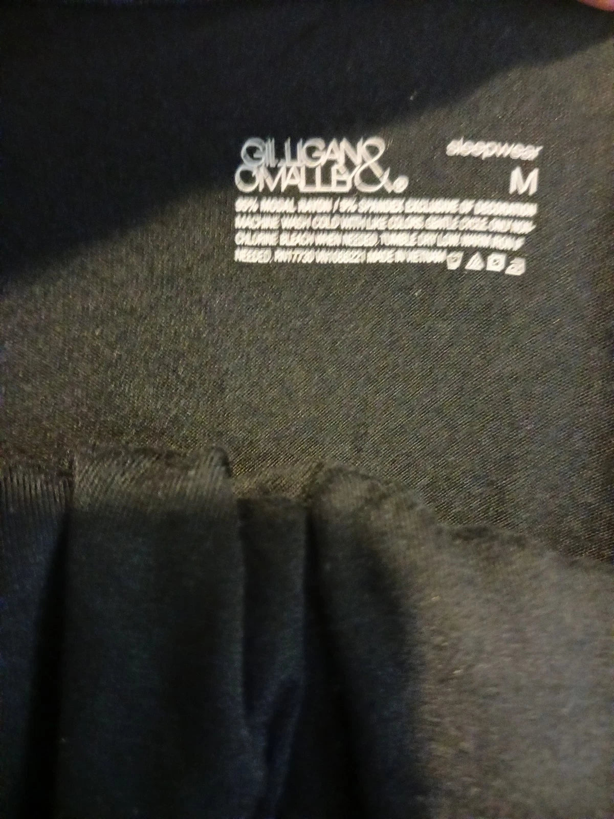 Gilligan & O'Malley Black Pajama Set Pants/Top With Grey Lace Trim Size M