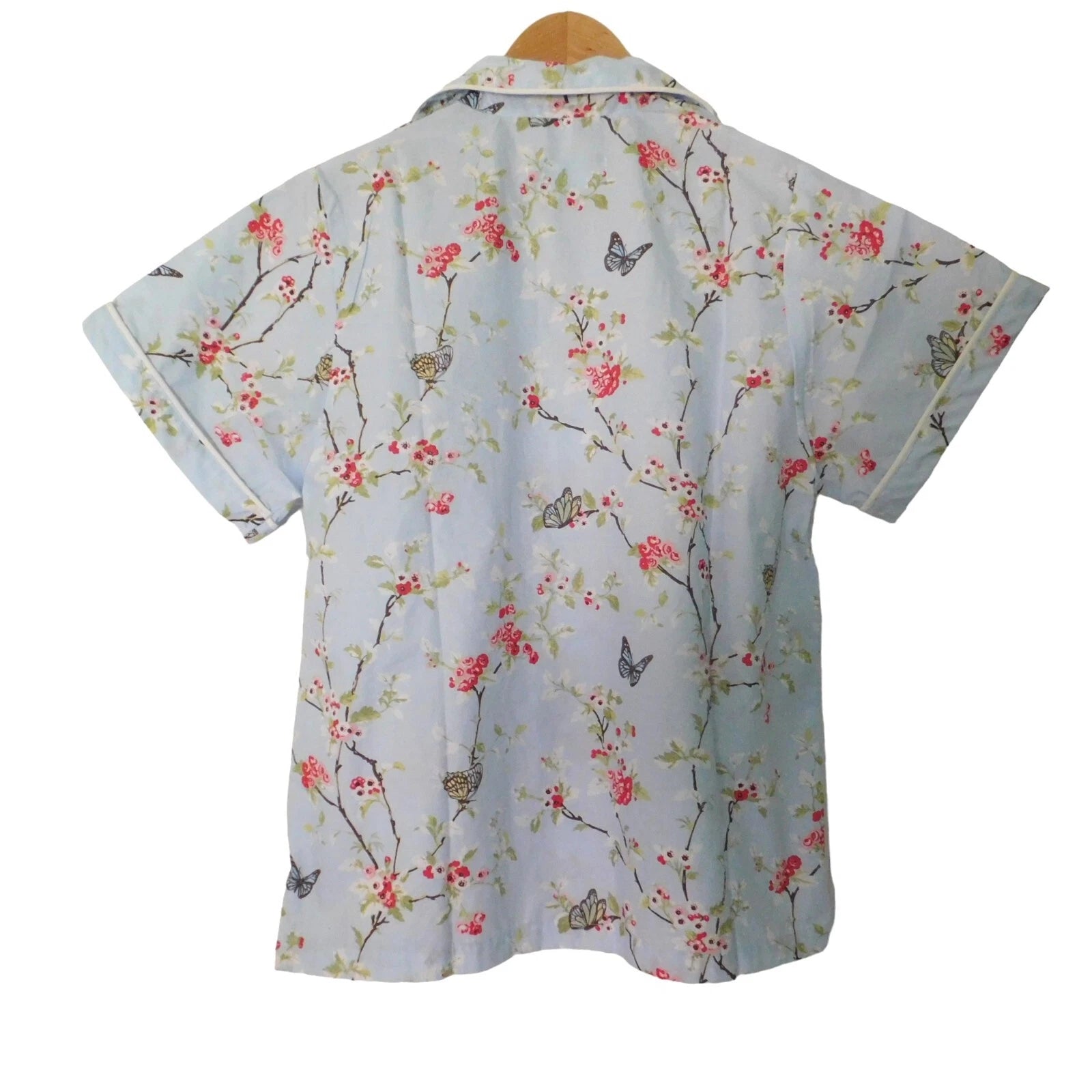 NEW Portuguese Cotton Pajamas PJs Capri Short Sleeve Blue Floral Size Small