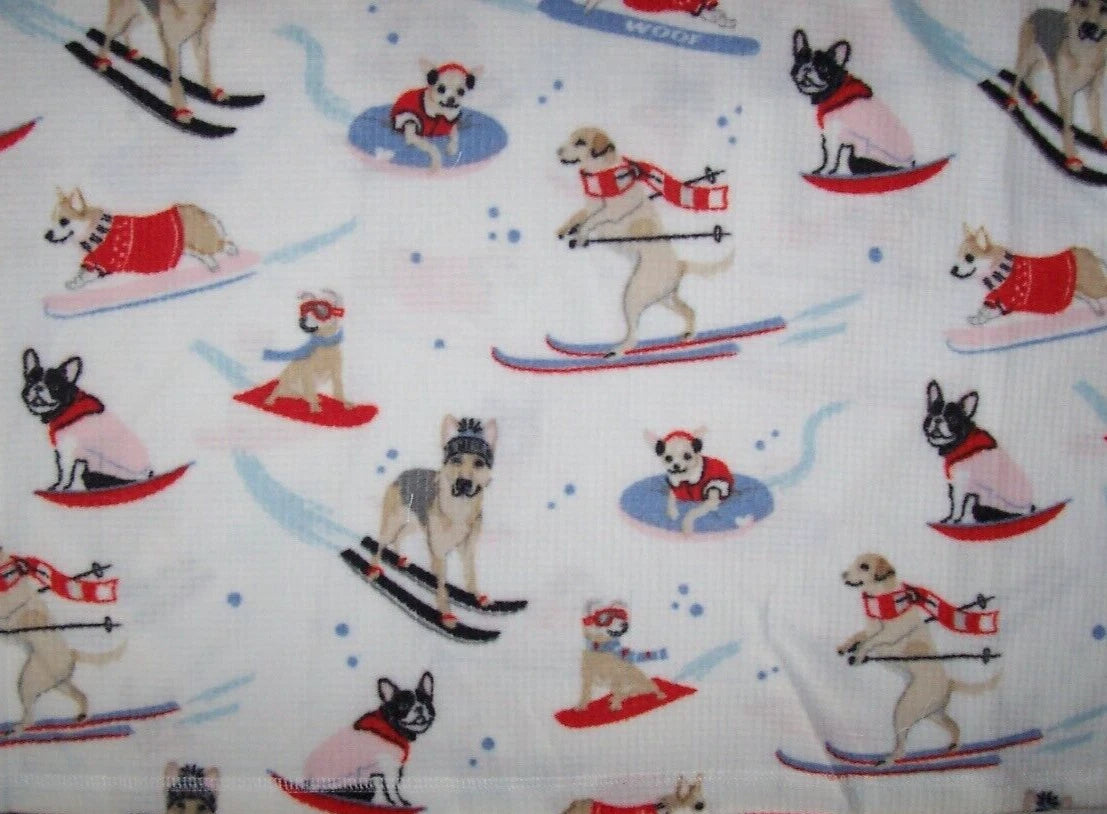 NWT PJ Salvage White/Blue DOGS ON SKIS Textured Velour Knit Pajama/Lounge Set XL