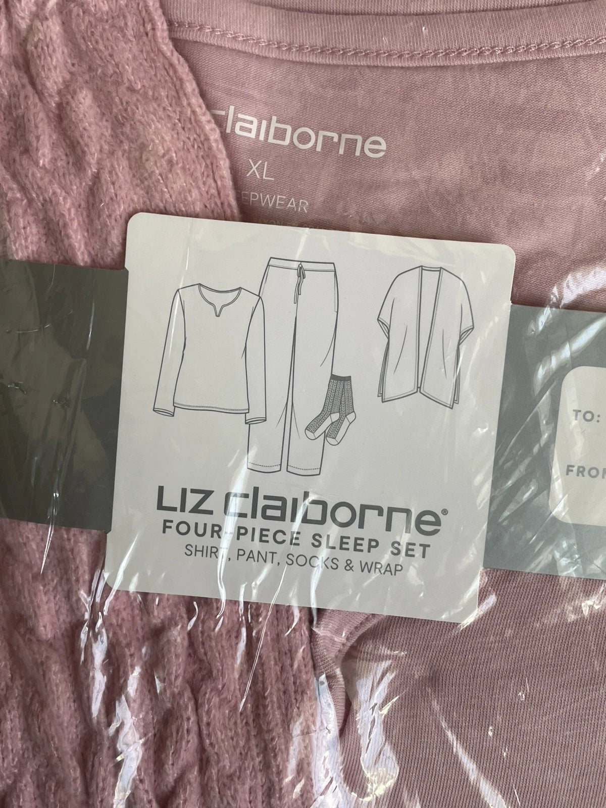 Liz Claiborne NWT Four Piece Sleep Set sz XL Shirt Pants Socks Wrap Warm Great