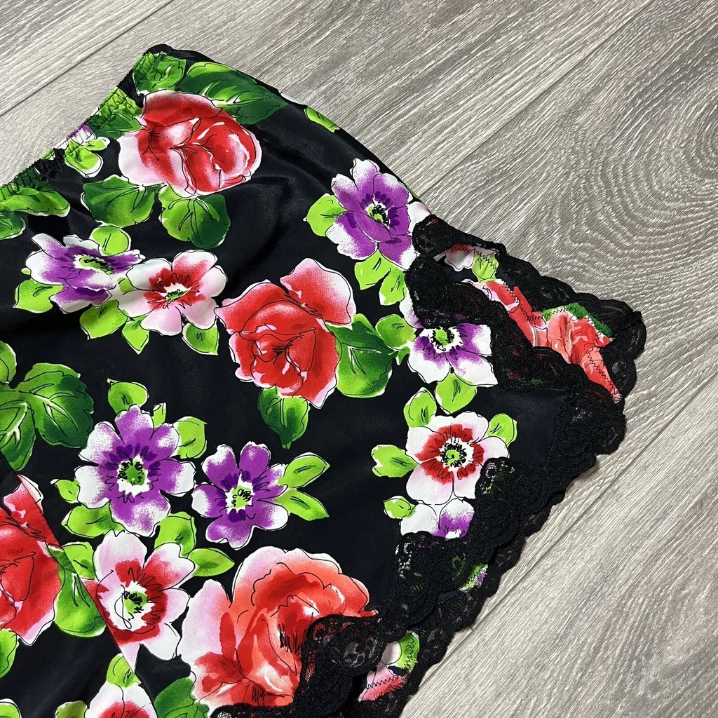 Victorias Secret VTG Gold Label Floral Lace Satin Pajama Shorts Sexy Black M
