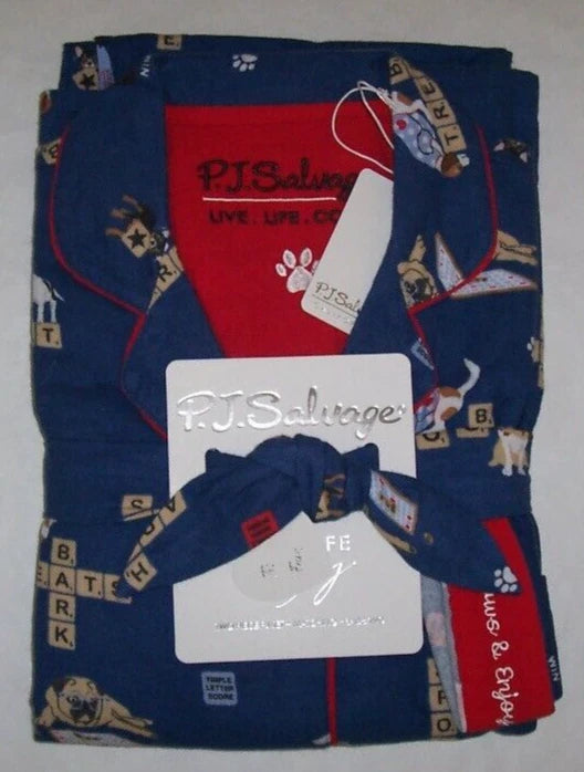 NWT PJ Salvage Blue RESCUE DOGS Flannel Pajama/Lounge Set XL PAWS & ENJOY LIFE