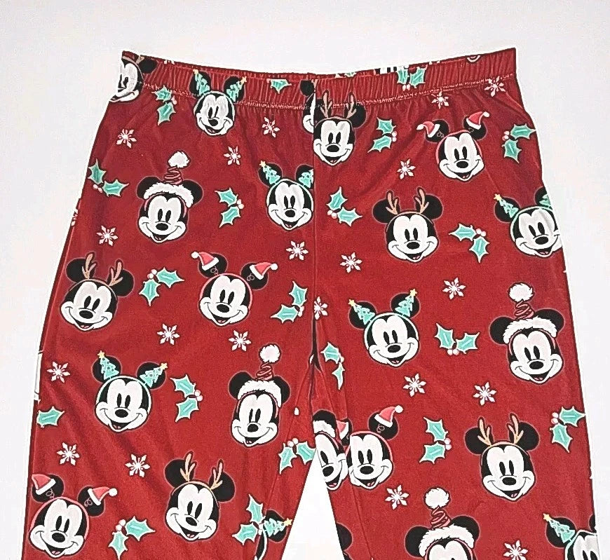 Disney Mickey Mouse Pajama Set Size XL Christmas Holiday Red Shirt Jogger Pant