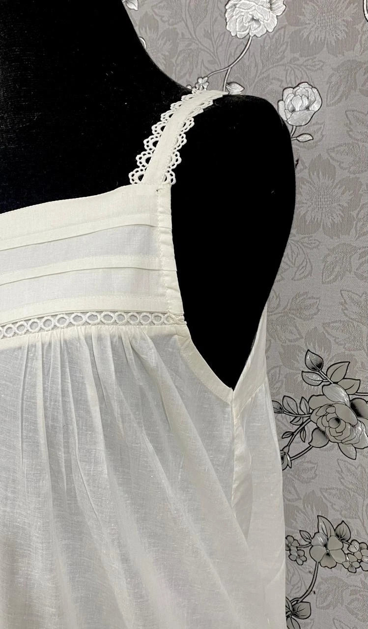 SoieRose 100% Cotton Victorian Sleeveless Nightgown - Ivory - SR-1070