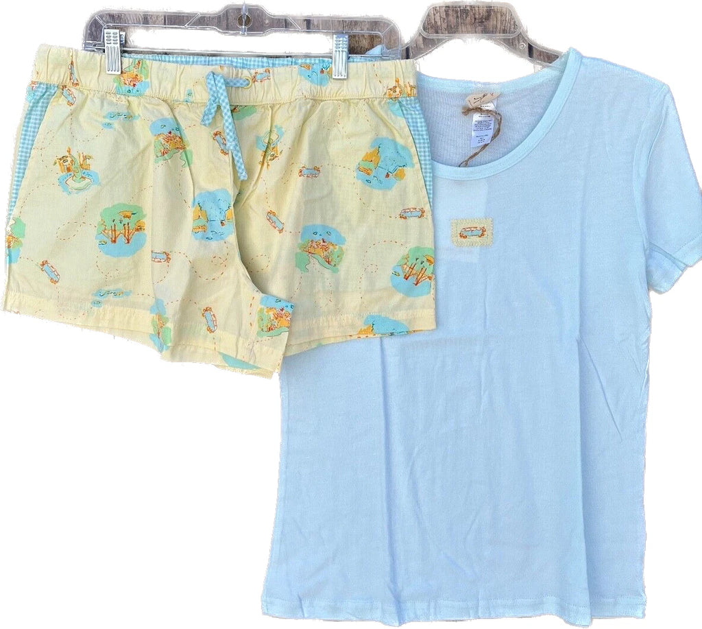 Munki Munki Road Trip Bamboo Cotton Shirt & Poplin Shorts Pajama Set Size Large
