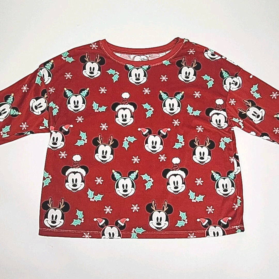 Disney Mickey Mouse Pajama Set Size XL Christmas Holiday Red Shirt Jogger Pant