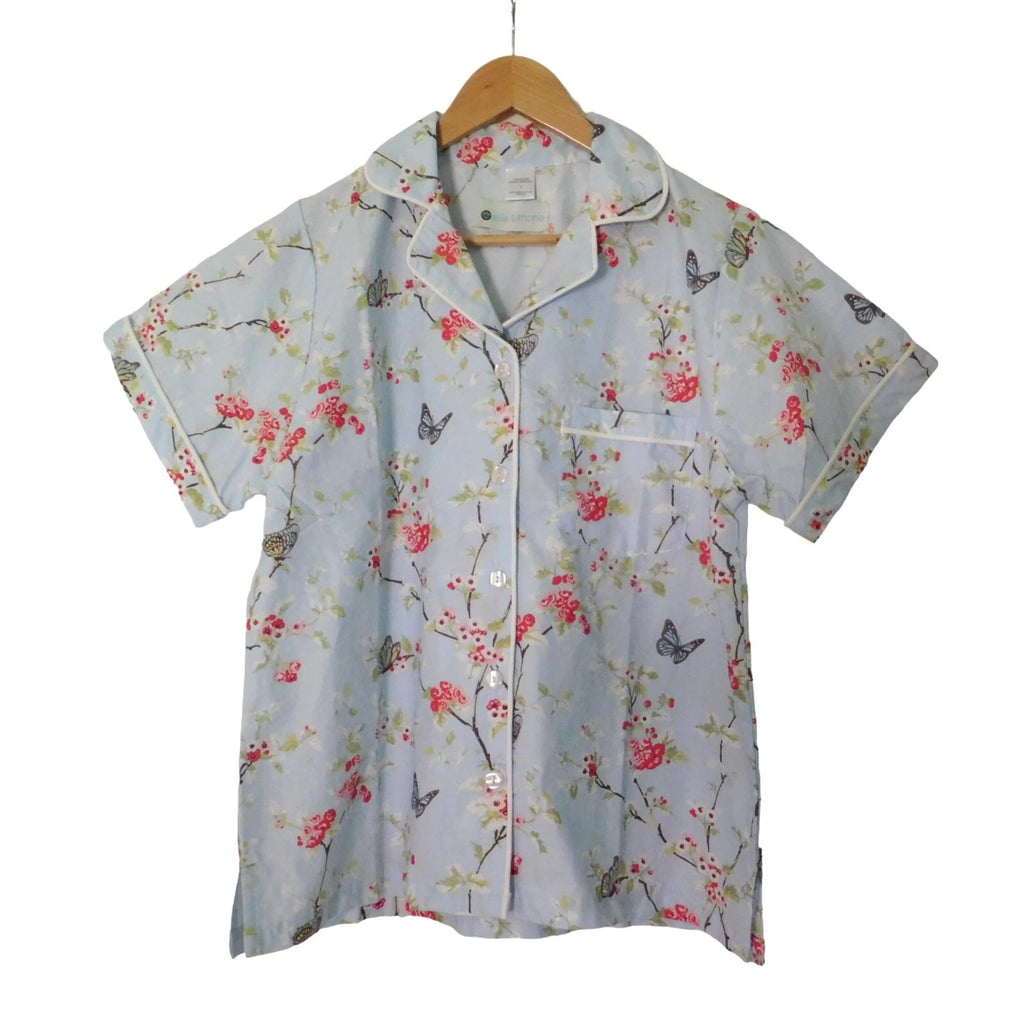 NEW Portuguese Cotton Pajamas PJs Capri Short Sleeve Blue Floral Size Small