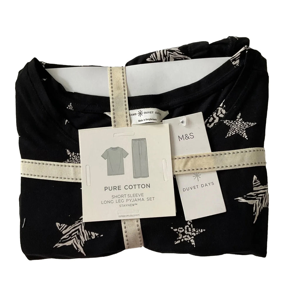 M&S COLLECTION BLACK PURE COTTON STAR PRINT PYJAMA SET