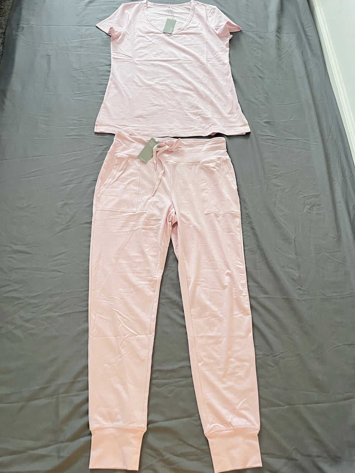 Lusome Everyday V-neck Top and Joggers Pajama Set Pink  - Medium