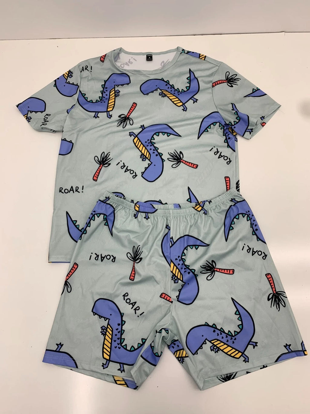 Shein Womens Green Dinosaur Print Pajama Set Size XL