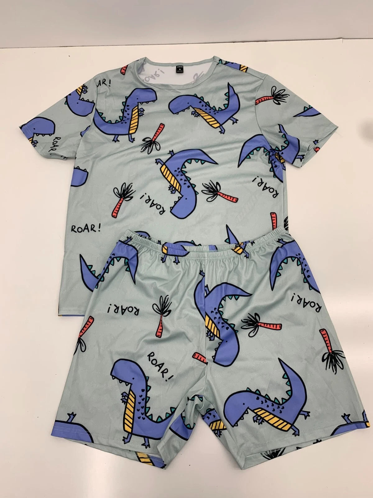 Shein Womens Green Dinosaur Print Pajama Set Size XL