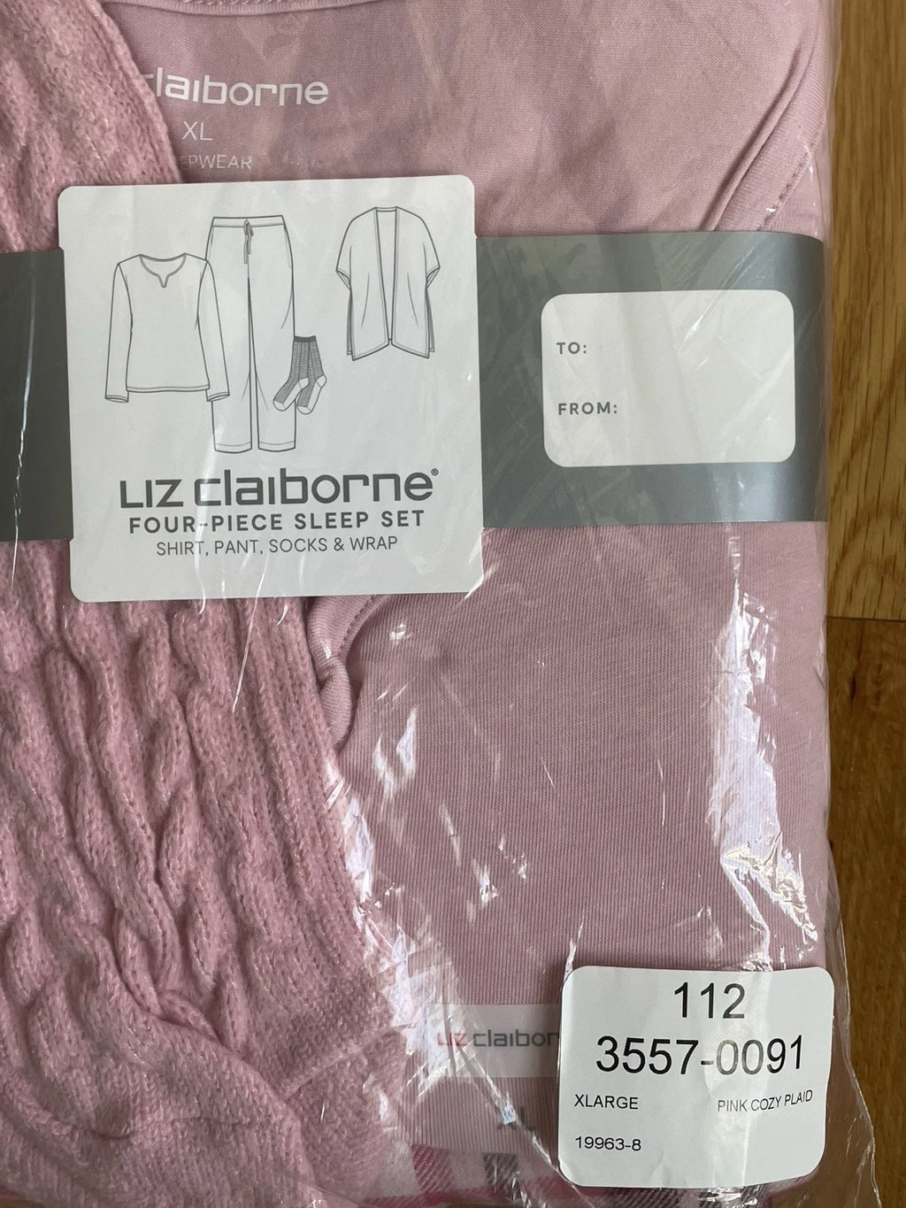 Liz Claiborne NWT Four Piece Sleep Set sz XL Shirt Pants Socks Wrap Warm Great