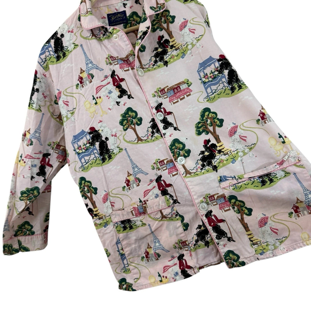 Nick & Nora Medium Pajama Set Poodles In Paris Cotton Top Pants Womens READ