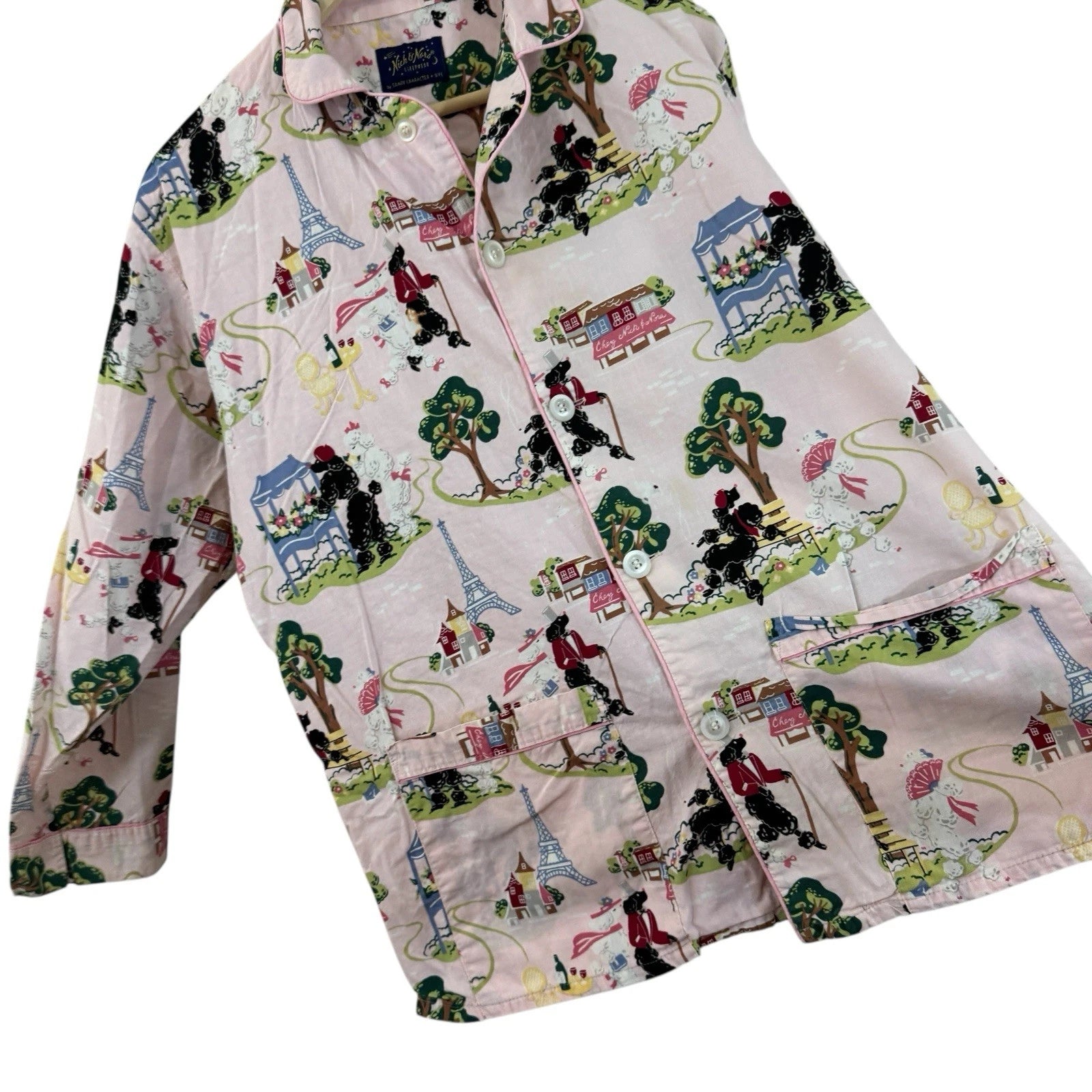 Nick & Nora Medium Pajama Set Poodles In Paris Cotton Top Pants Womens READ