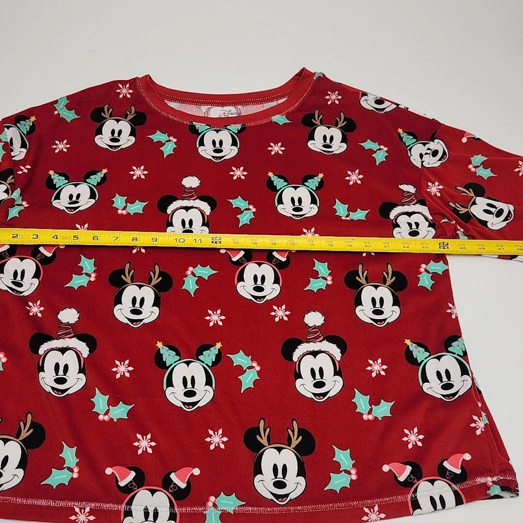 Disney Mickey Mouse Pajama Set Size XL Christmas Holiday Red Shirt Jogger Pant