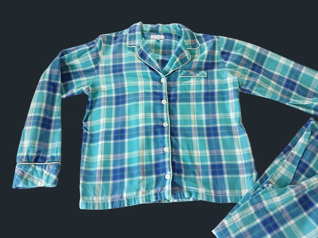 Pajamagram Green Blue Plaid Flannel Pajama Set Size L Long Sleeve Shirt  Pants